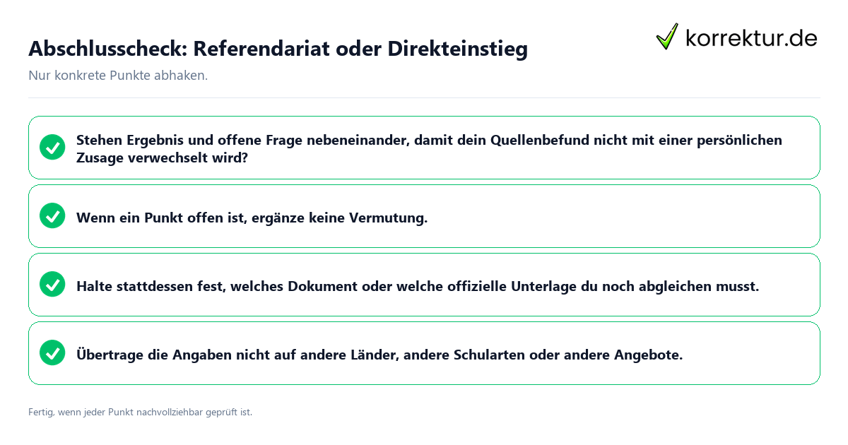 Konkreter Abschlusscheck zu Referendariat oder Direkteinstieg