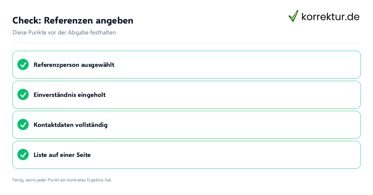 Check: Referenzen angeben Referenzen angeben: Prüfliste mit vier Punkten