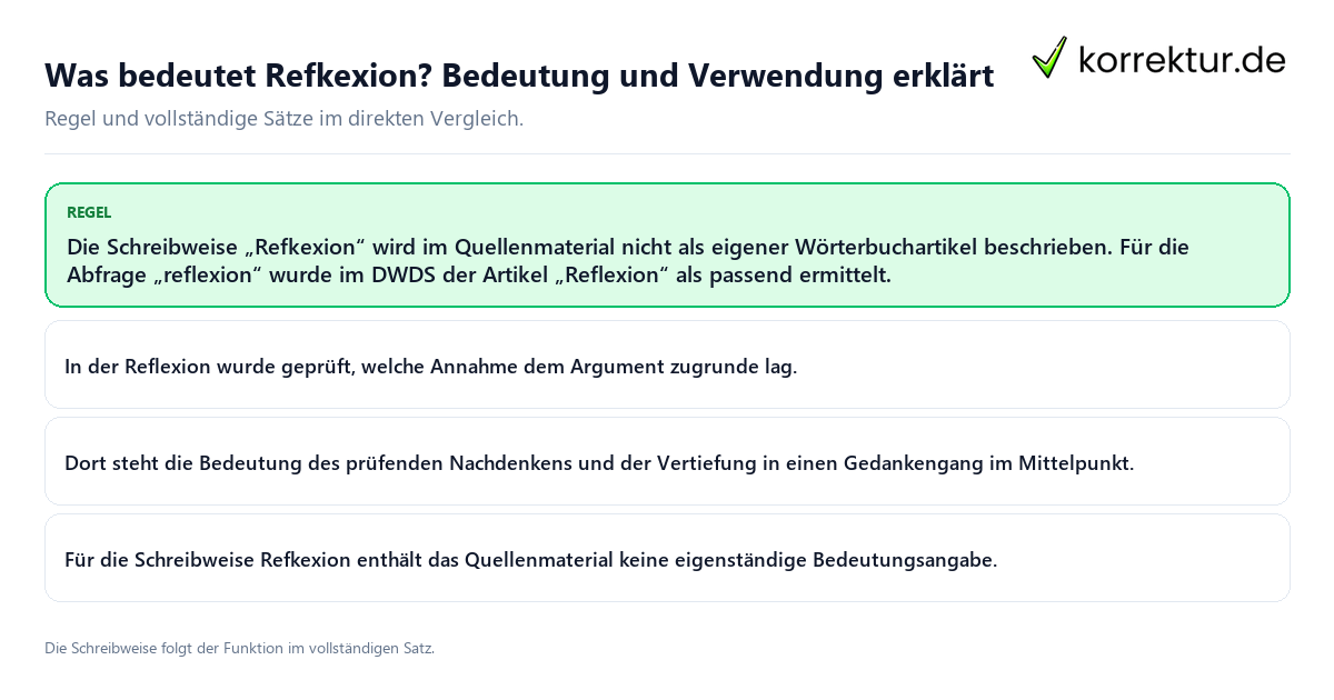 Was bedeutet Refkexion? Bedeutung und Verwendung erklärt Konkrete Regel und vollständige Beispielsätze zu Was bedeutet Refkexion? Bedeutung und Verwendung erklärt