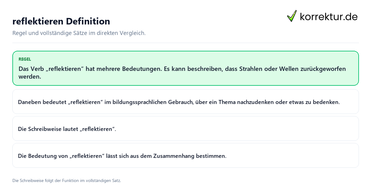 Konkrete Regel und vollständige Beispielsätze zu reflektieren Definition