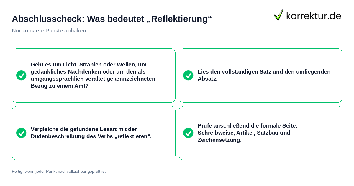 Abschlusscheck: Was bedeutet „Reflektierung“ Konkreter Abschlusscheck zu Was bedeutet „Reflektierung“