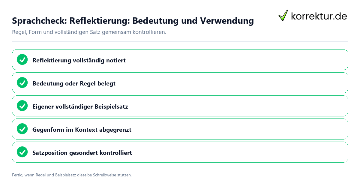 Sprachcheck: Reflektierung: Bedeutung und Verwendung Konkreter Sprachcheck zu Reflektierung: Bedeutung und Verwendung mit Regel und vollständigem Beispielsatz