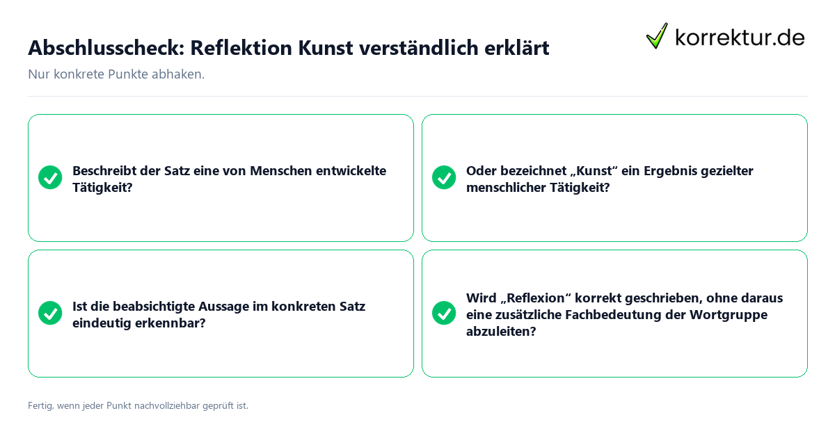 Konkreter Abschlusscheck zu Reflektion Kunst verständlich erklärt