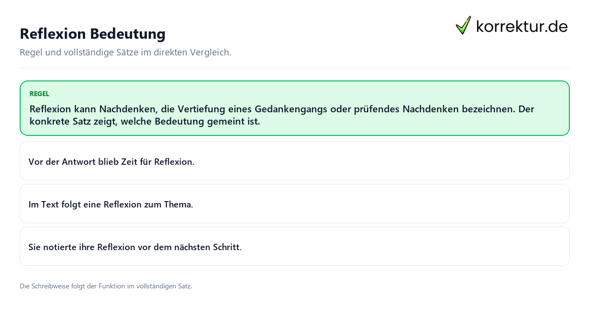 Reflexion Bedeutung Konkrete Regel und vollständige Beispielsätze zu Reflexion Bedeutung