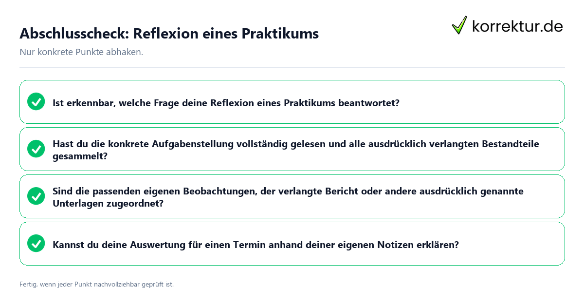 Konkreter Abschlusscheck zu Reflexion eines Praktikums