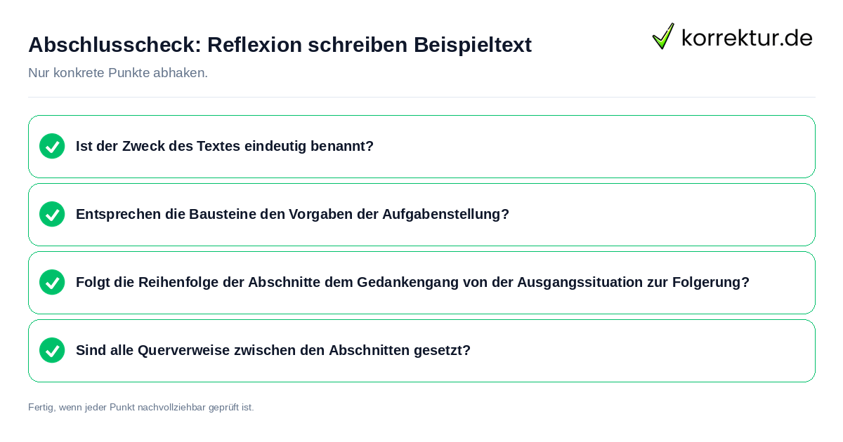 Konkreter Abschlusscheck zu Reflexion schreiben Beispieltext