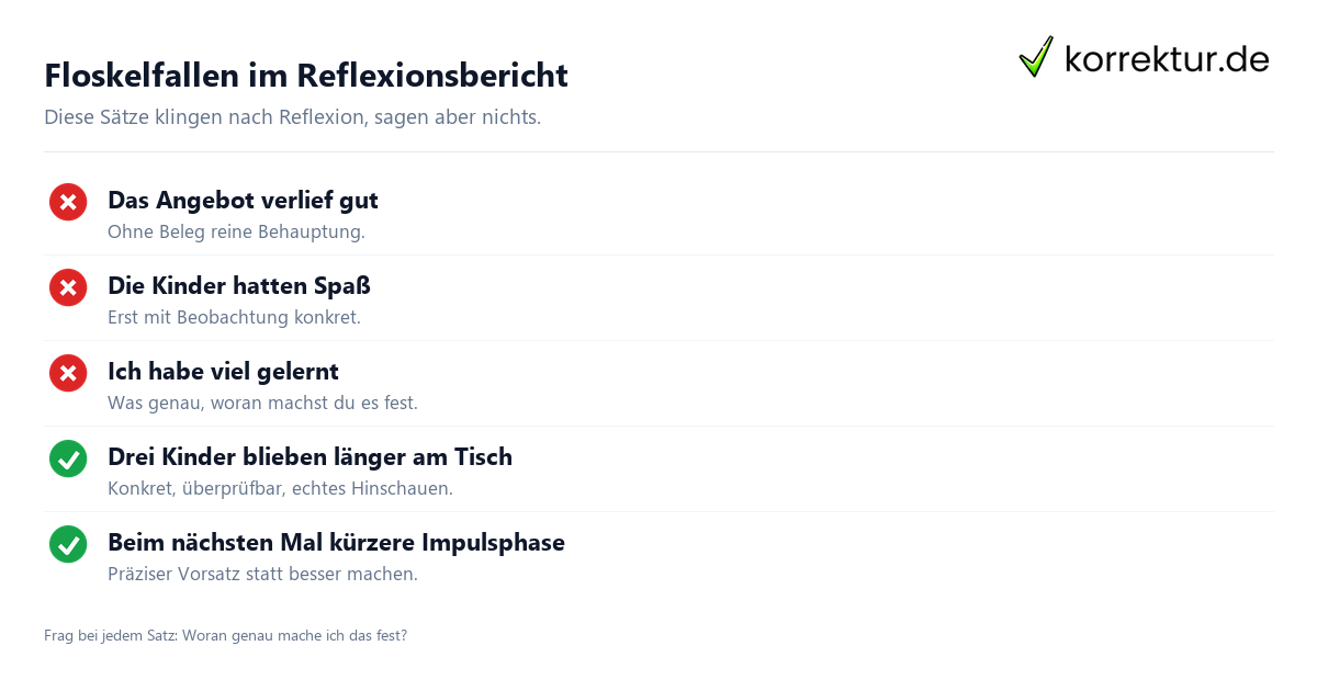 Floskelfallen im Reflexionsbericht Floskeln im Reflexionsbericht erkennen und vermeiden Checkliste