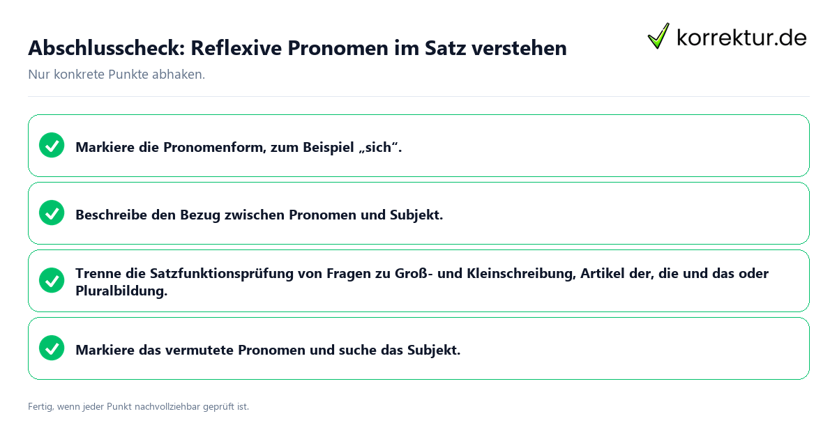 Konkreter Abschlusscheck zu Reflexive Pronomen im Satz verstehen