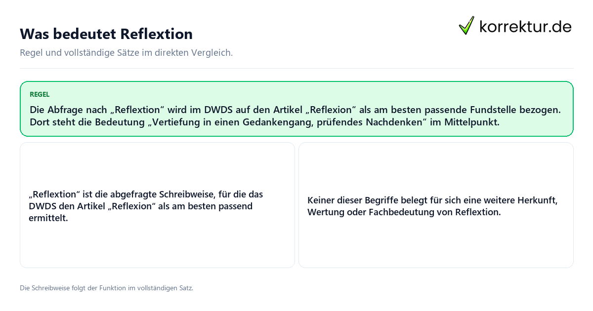 Konkrete Regel und vollständige Beispielsätze zu Was bedeutet Reflextion