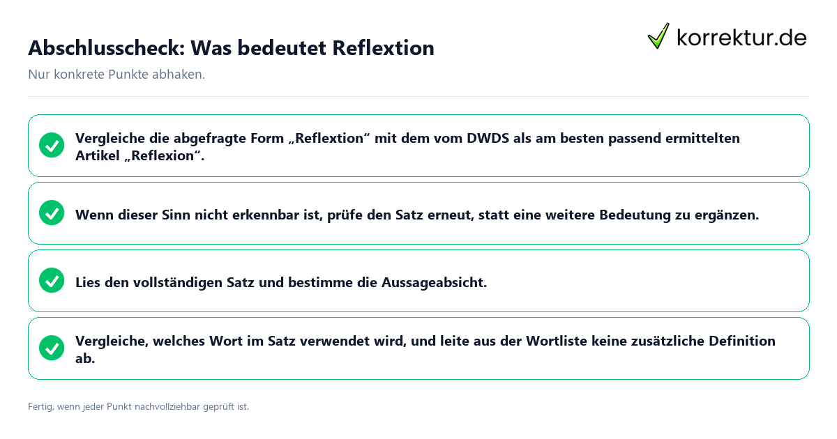 Konkreter Abschlusscheck zu Was bedeutet Reflextion