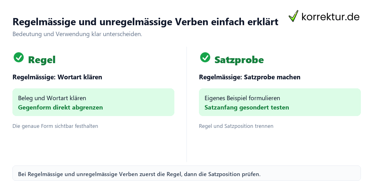 Regelmässige und unregelmässige Verben einfach erklärt mit Bedeutung und passender Verwendung im Vergleich