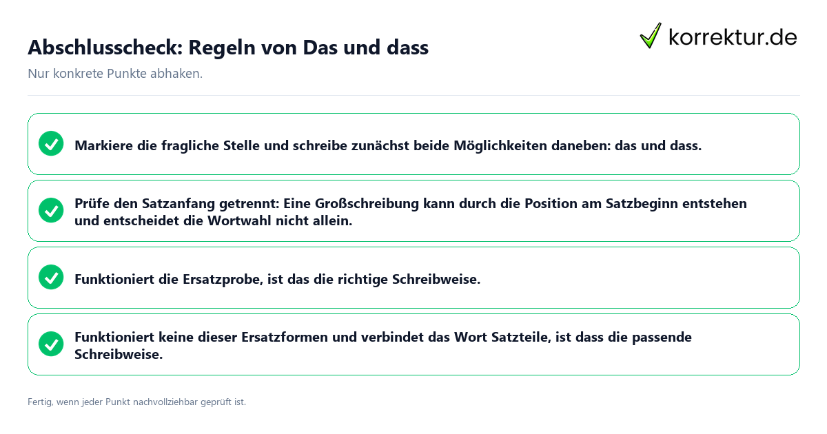 Konkreter Abschlusscheck zu Regeln von Das und dass