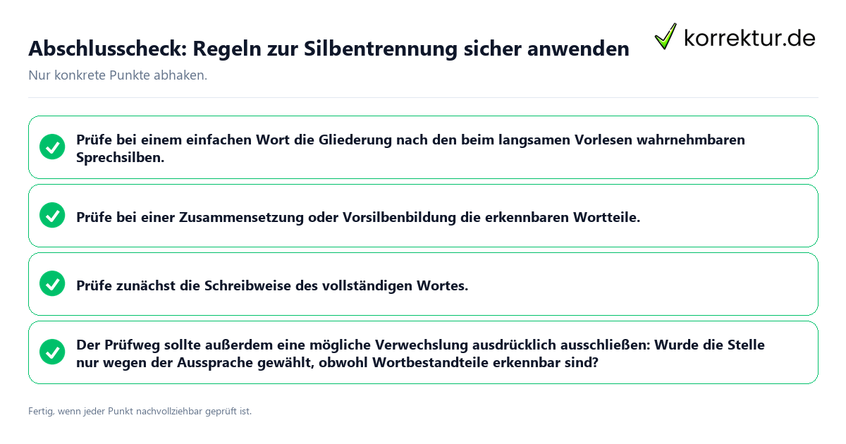 Abschlusscheck: Regeln zur Silbentrennung sicher anwenden Konkreter Abschlusscheck zu Regeln zur Silbentrennung sicher anwenden