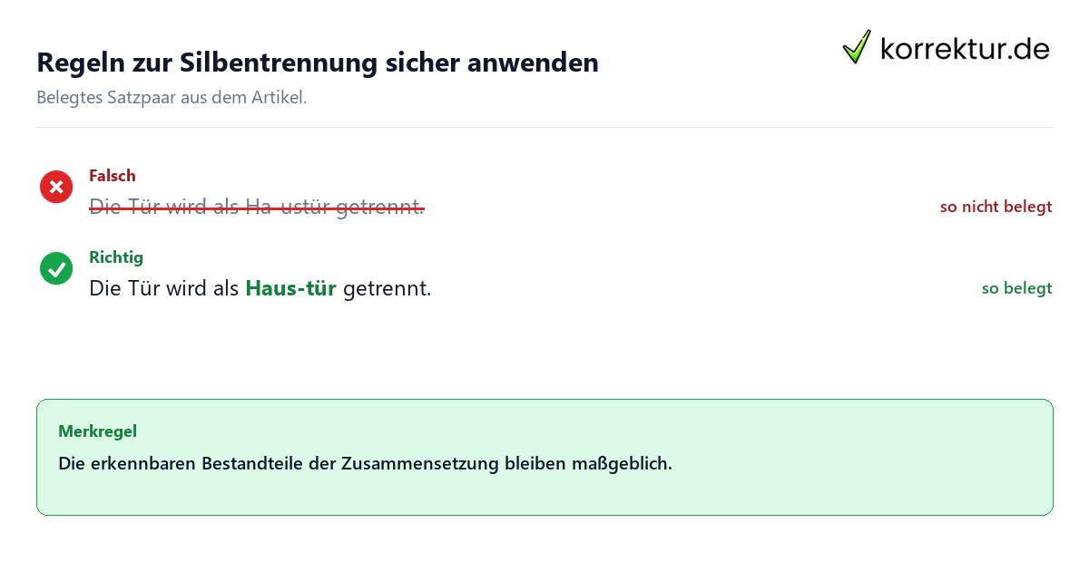 Regeln zur Silbentrennung sicher anwenden Falsches und richtiges Satzbeispiel zu Regeln zur Silbentrennung sicher anwenden