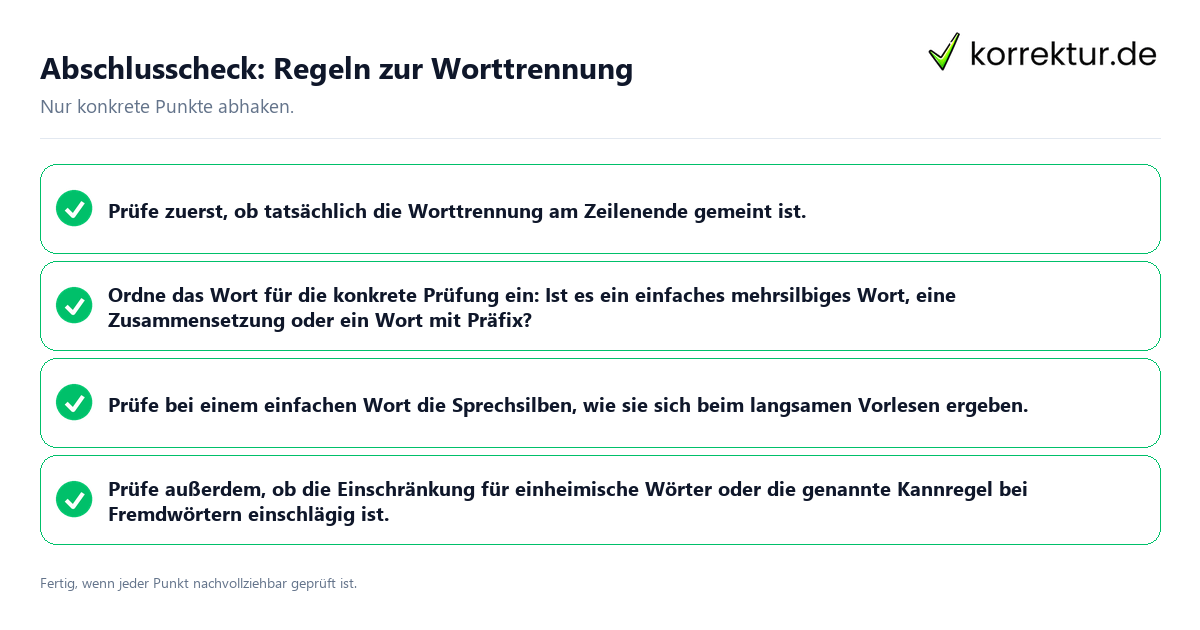 Konkreter Abschlusscheck zu Regeln zur Worttrennung