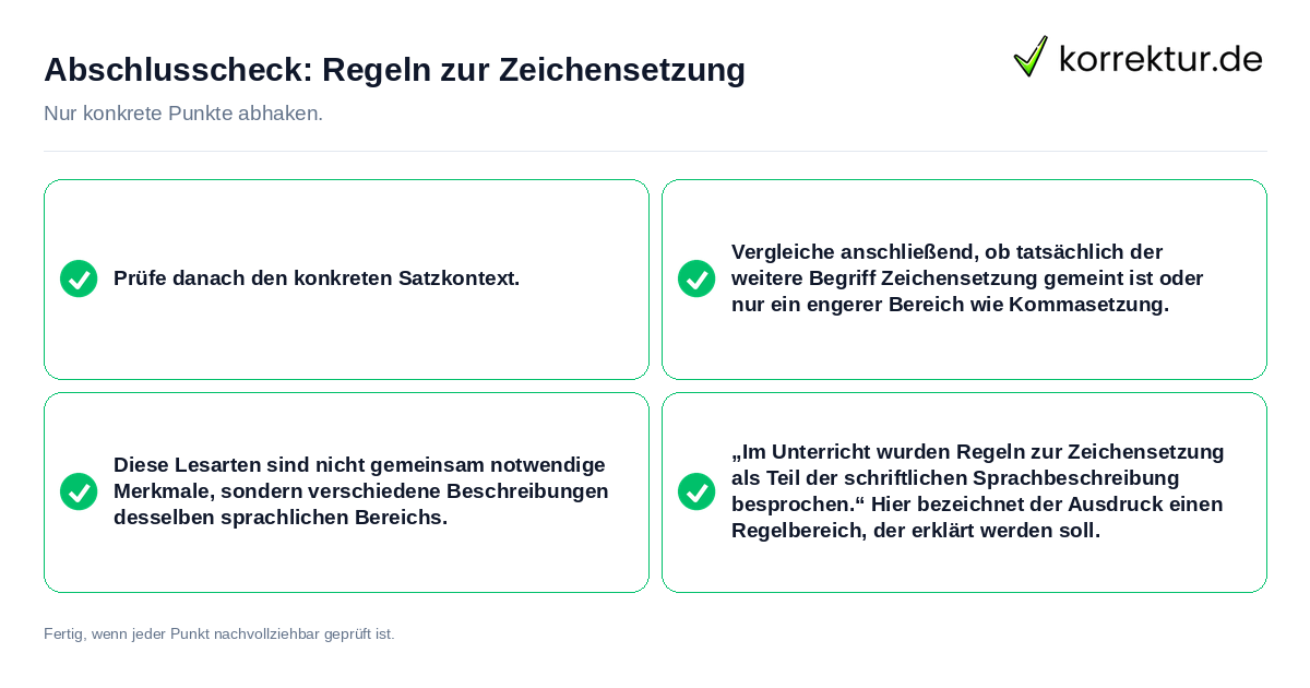 Konkreter Abschlusscheck zu Regeln zur Zeichensetzung