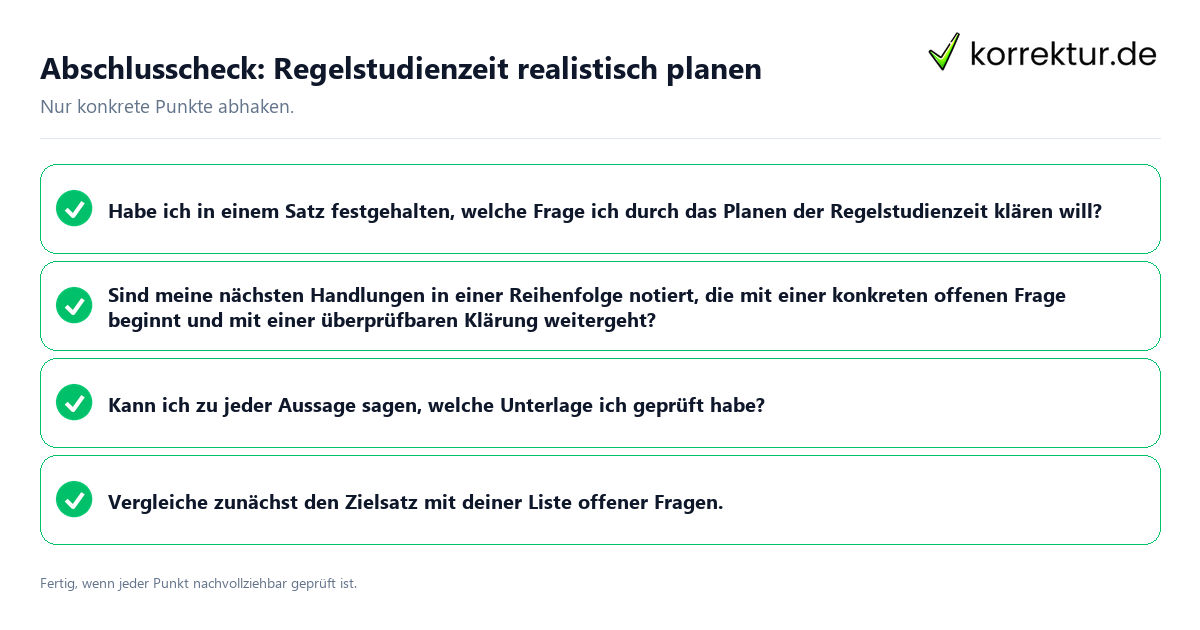 Konkreter Abschlusscheck zu Regelstudienzeit realistisch planen