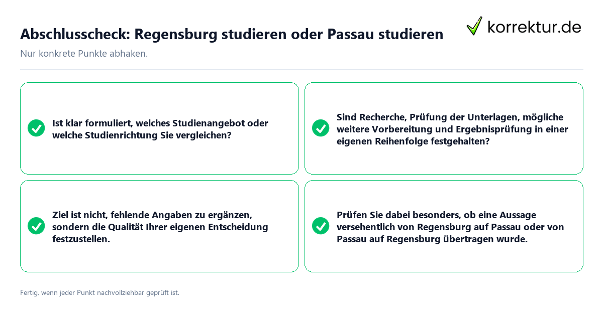 Konkreter Abschlusscheck zu Regensburg studieren oder Passau studieren