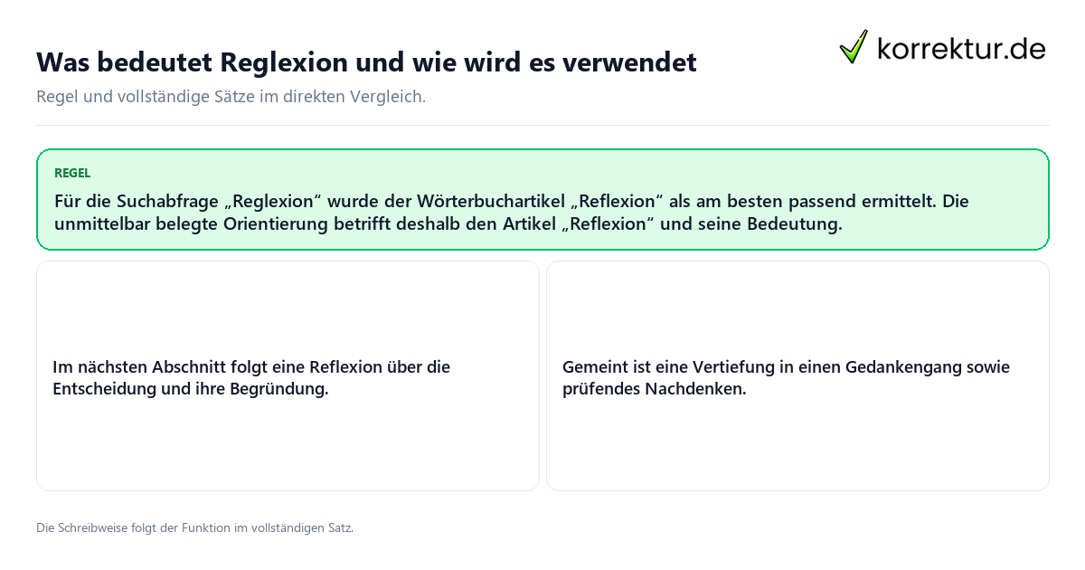 Konkrete Regel und vollständige Beispielsätze zu Was bedeutet Reglexion und wie wird es verwendet