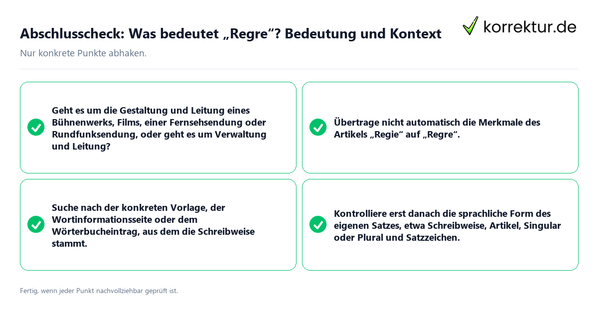 Konkreter Abschlusscheck zu Was bedeutet „Regre“? Bedeutung und Kontext