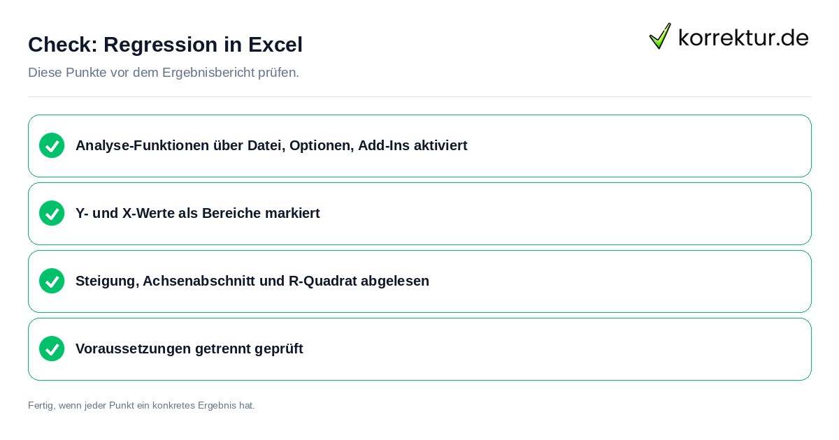 Regression in Excel: Prüfliste mit vier Punkten