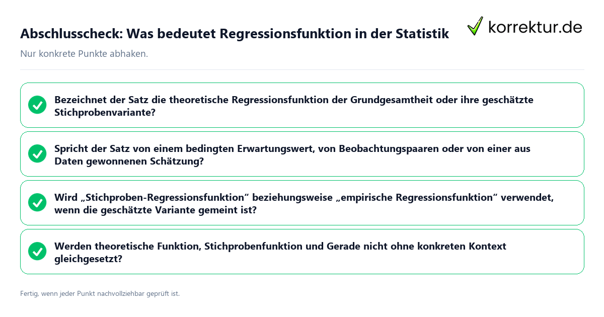 Konkreter Abschlusscheck zu Was bedeutet Regressionsfunktion in der Statistik