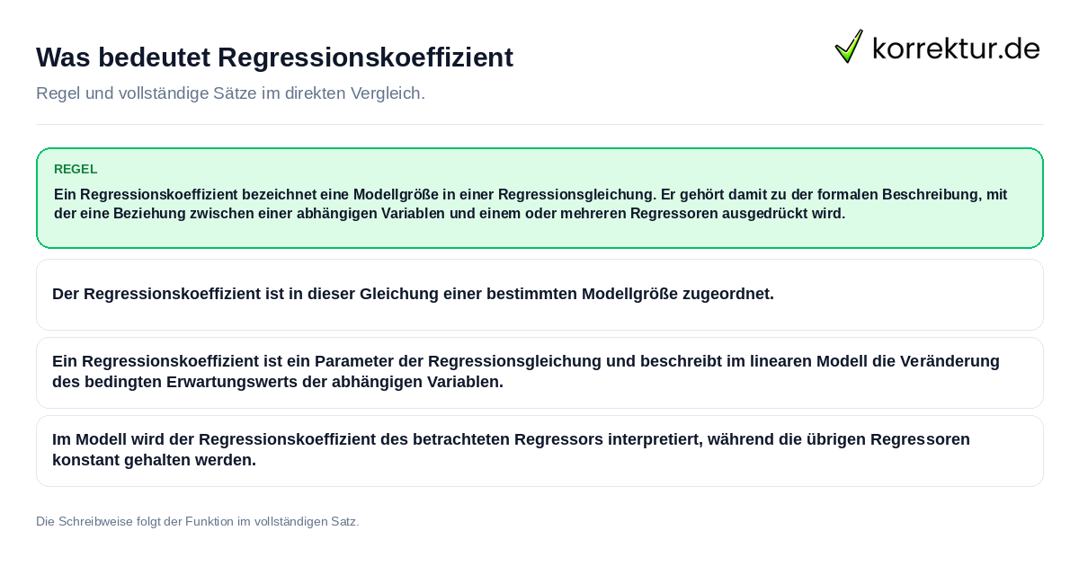Konkrete Regel und vollständige Beispielsätze zu Was bedeutet Regressionskoeffizient