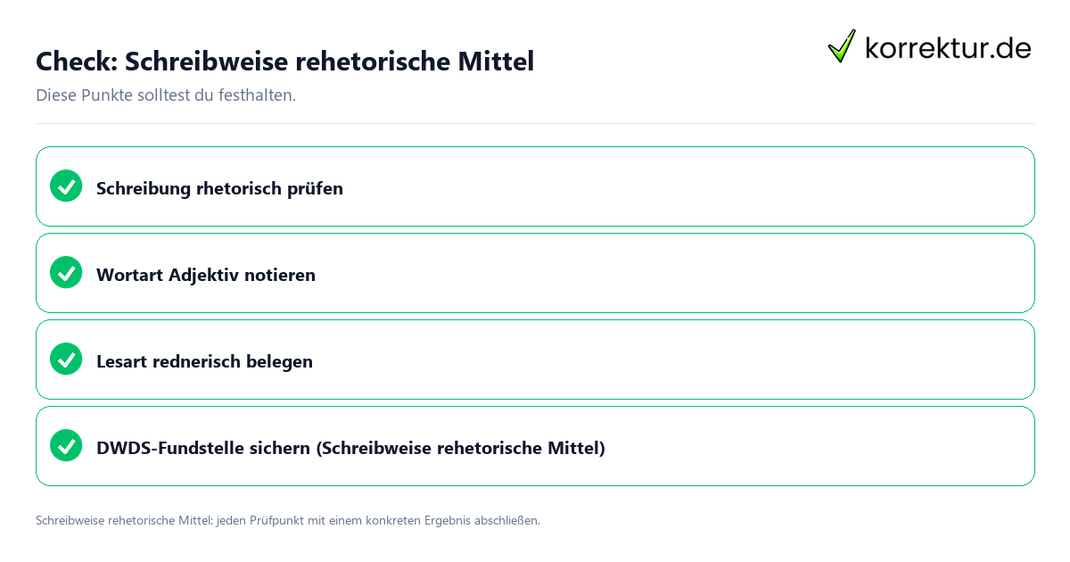 Check: Schreibweise rehetorische Mittel Schreibweise rehetorische Mittel mit einer themenspezifischen Checkliste