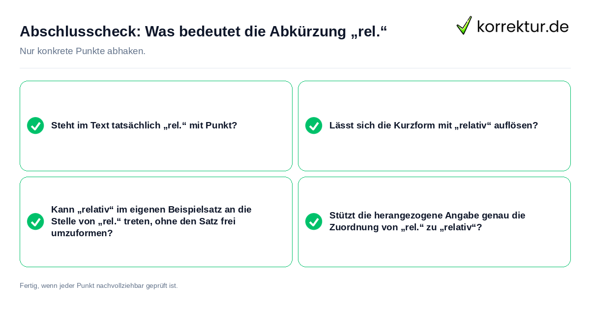 Konkreter Abschlusscheck zu Was bedeutet die Abkürzung „rel.“