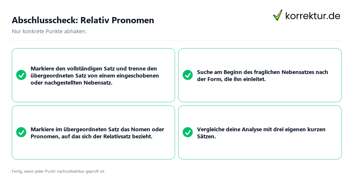 Konkreter Abschlusscheck zu Relativ Pronomen