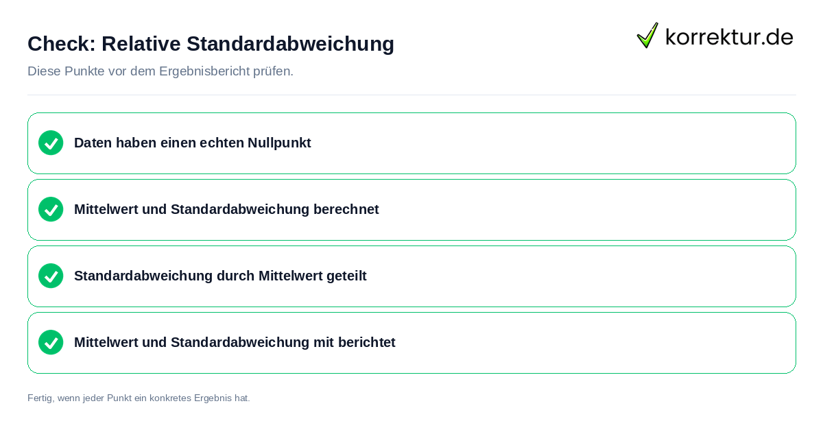 Check: Relative Standardabweichung Relative Standardabweichung: Prüfliste mit vier Punkten