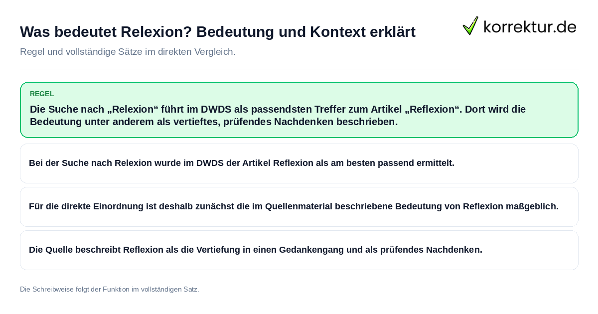 Was bedeutet Relexion? Bedeutung und Kontext erklärt Konkrete Regel und vollständige Beispielsätze zu Was bedeutet Relexion? Bedeutung und Kontext