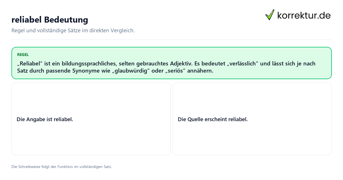 Konkrete Regel und vollständige Beispielsätze zu reliabel Bedeutung