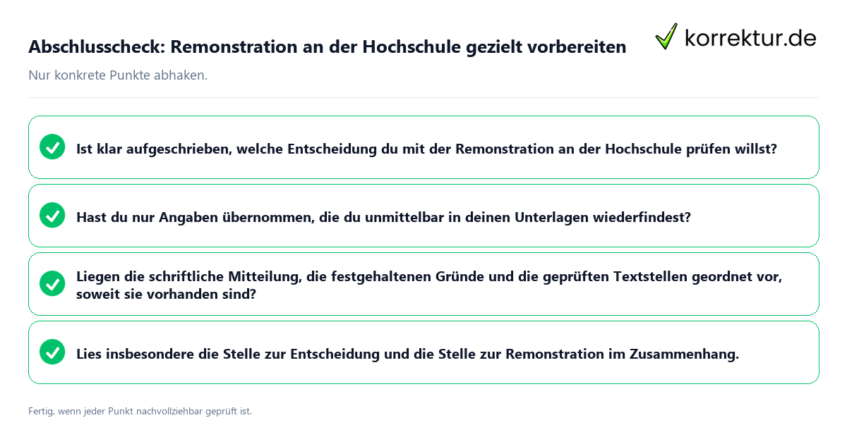 Konkreter Abschlusscheck zu Remonstration an der Hochschule gezielt vorbereiten