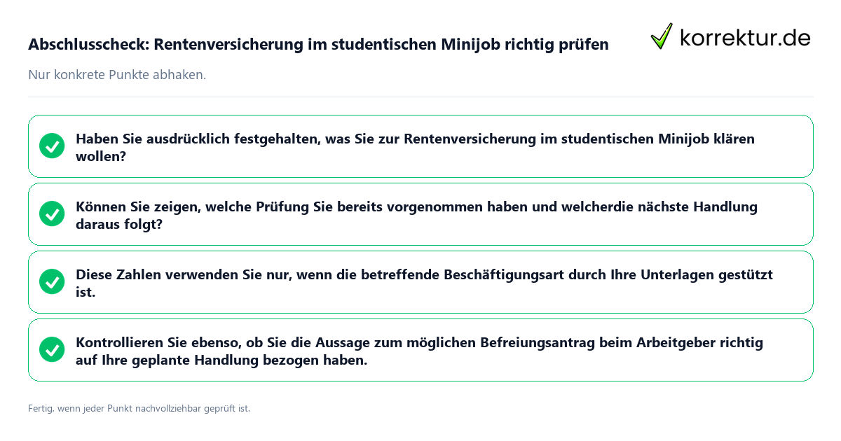 Konkreter Abschlusscheck zu Rentenversicherung im studentischen Minijob richtig prüfen