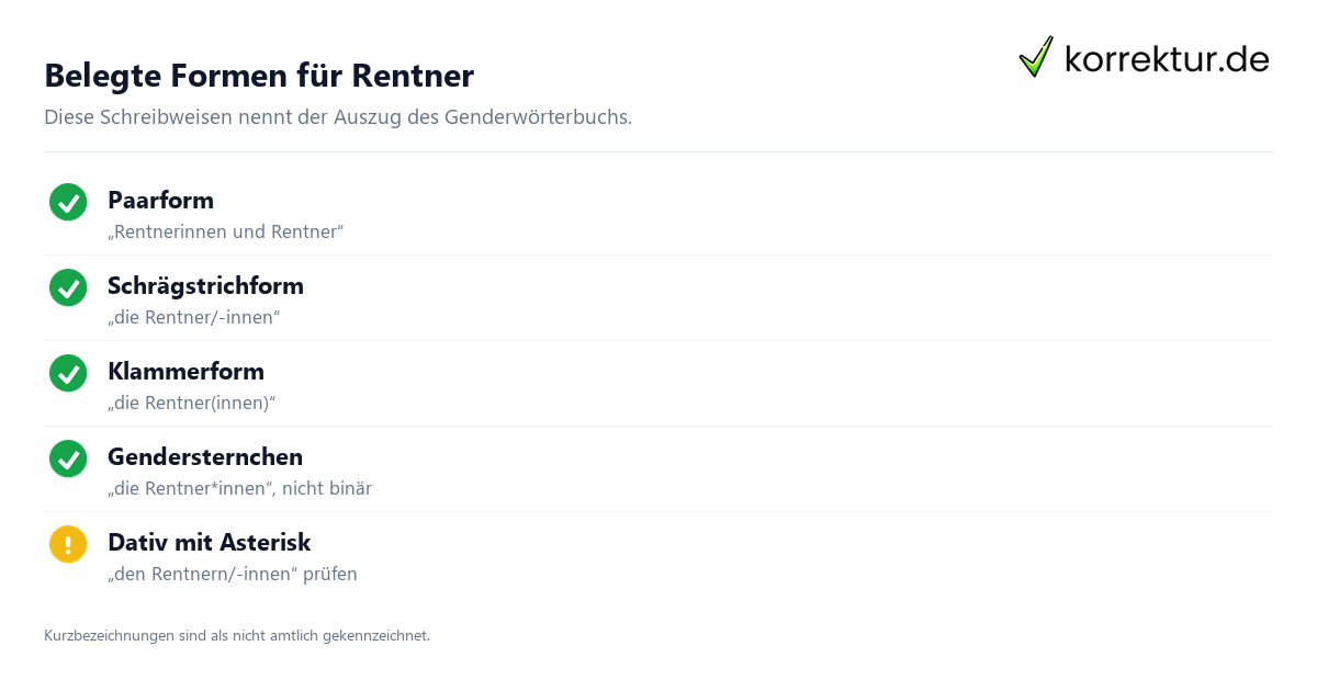 Belegte Formen für Rentner Rentner richtig gendern: belegte Formen im Überblick