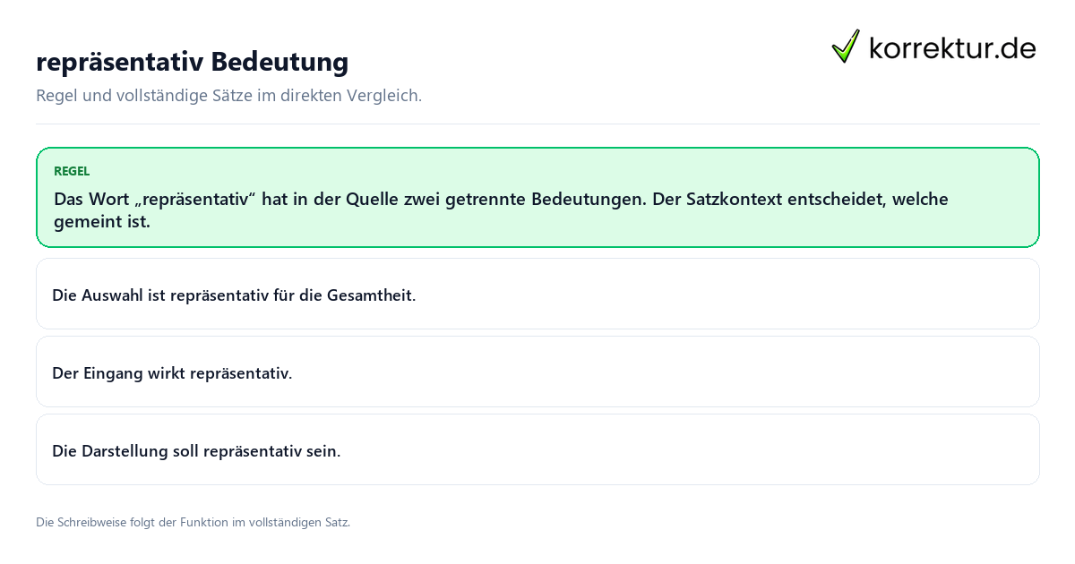 repräsentativ Bedeutung Konkrete Regel und vollständige Beispielsätze zu repräsentativ Bedeutung