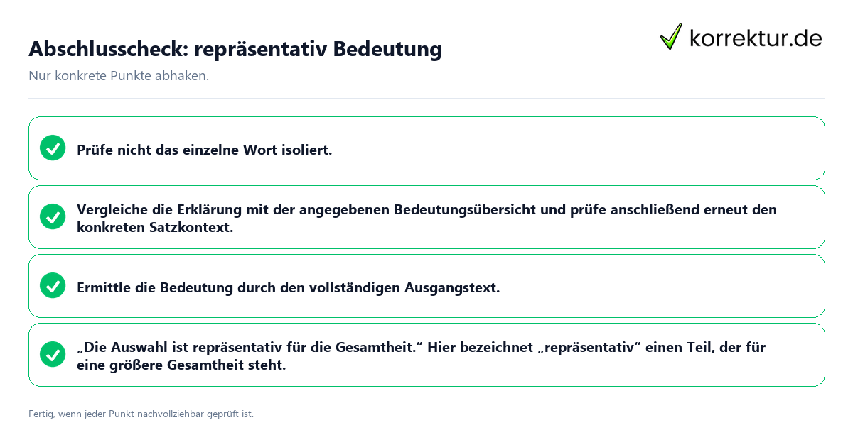 Abschlusscheck: repräsentativ Bedeutung Konkreter Abschlusscheck zu repräsentativ Bedeutung
