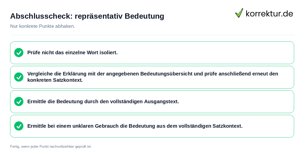 Abschlusscheck: repräsentativ Bedeutung Konkreter Abschlusscheck zu repräsentativ Bedeutung