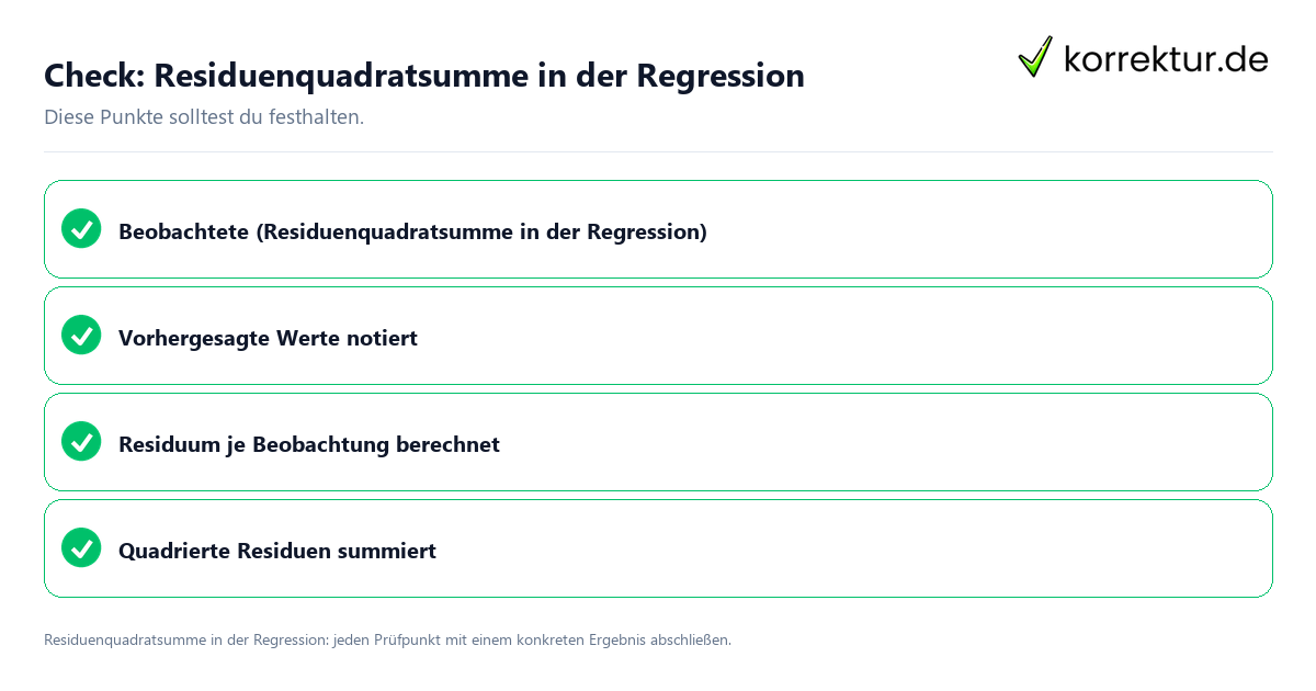 Check: Residuenquadratsumme in der Regression Residuenquadratsumme in der Regression mit einer themenspezifischen Checkliste