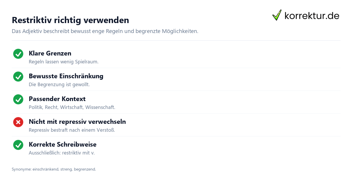 Restriktiv richtig verwenden restriktiv Bedeutung: richtige Verwendung und Synonyme