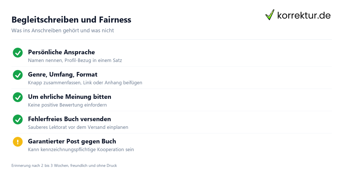 Rezensionsexemplare: Begleitschreiben und Kennzeichnung Checkliste