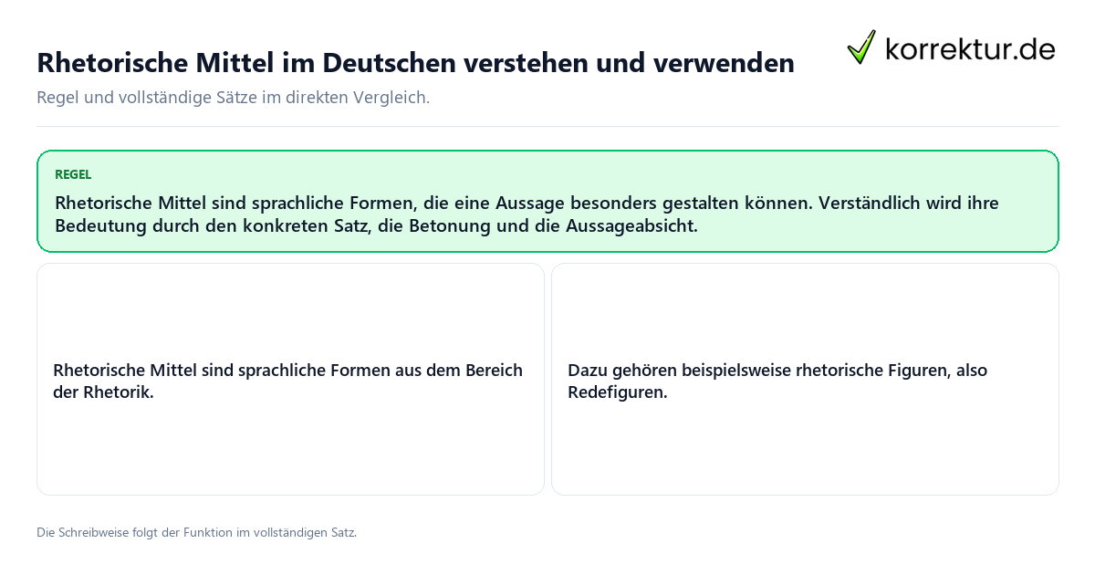 Rhetorische Mittel im Deutschen verstehen und verwenden Konkrete Regel und vollständige Beispielsätze zu Rhetorische Mittel im Deutschen verstehen und verwenden