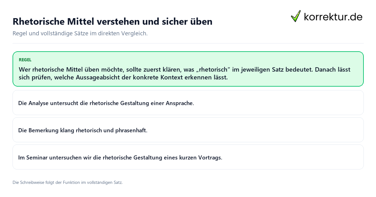 Rhetorische Mittel verstehen und sicher üben Konkrete Regel und vollständige Beispielsätze zu Rhetorische Mittel verstehen und sicher üben