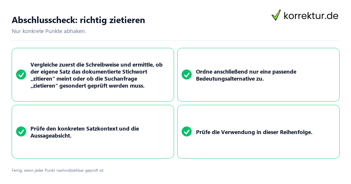 Konkreter Abschlusscheck zu richtig zietieren