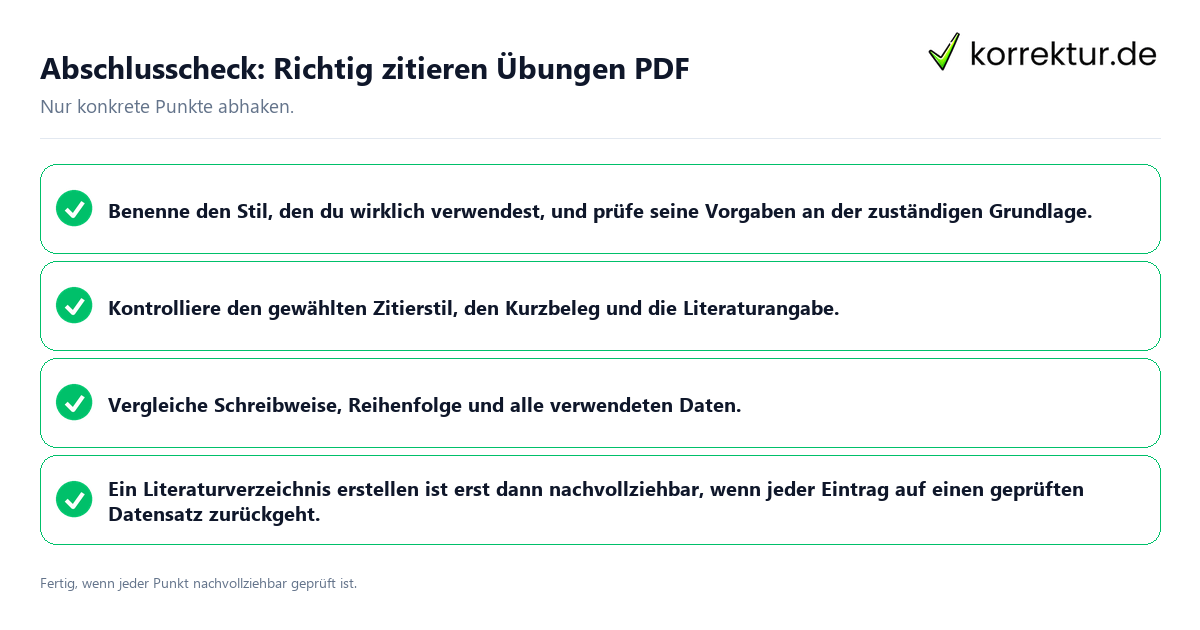 Konkreter Abschlusscheck zu Richtig zitieren Übungen PDF