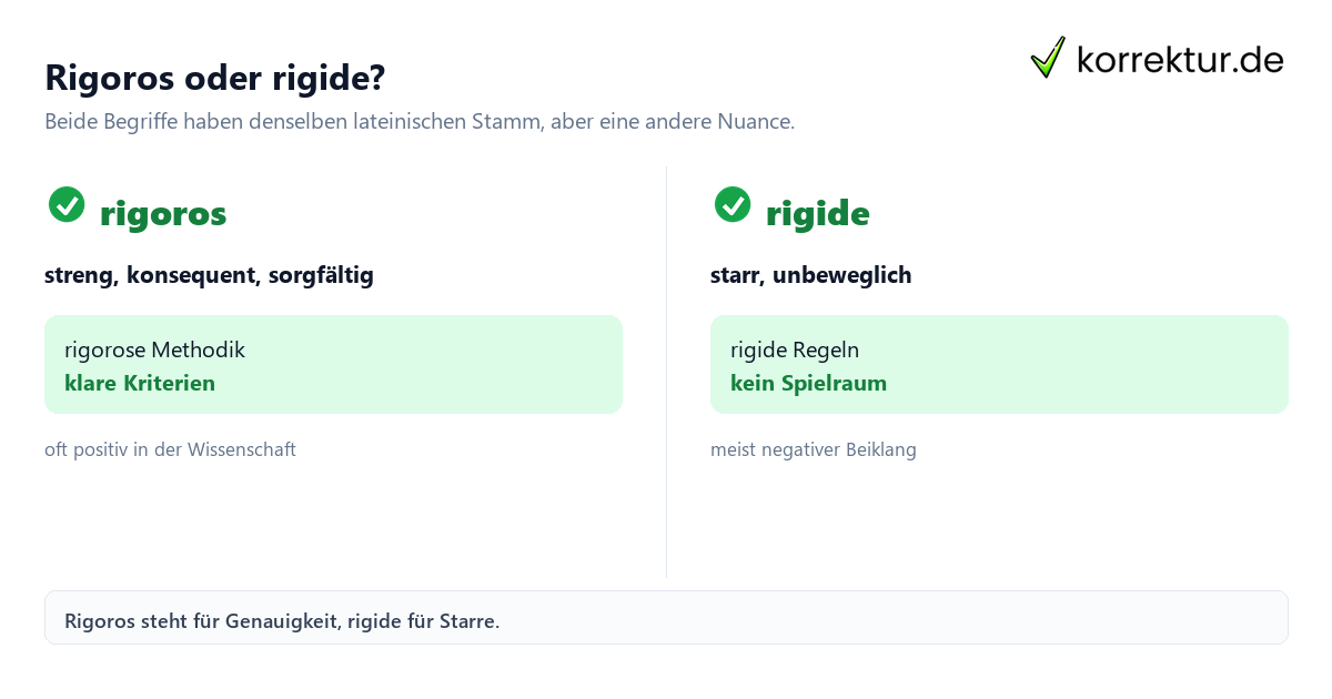 rigoros Bedeutung im Vergleich zu rigide