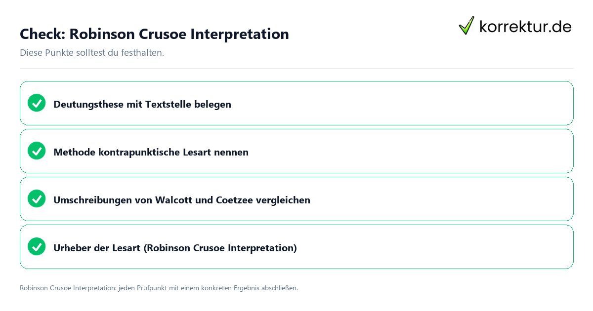 Robinson Crusoe Interpretation mit einer themenspezifischen Checkliste