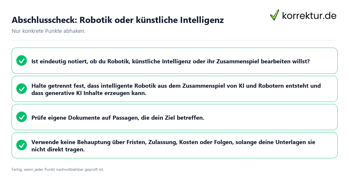 Konkreter Abschlusscheck zu Robotik oder künstliche Intelligenz