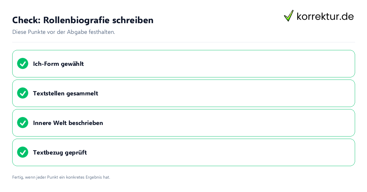 Check: Rollenbiografie schreiben Rollenbiografie schreiben: Prüfliste mit vier Punkten